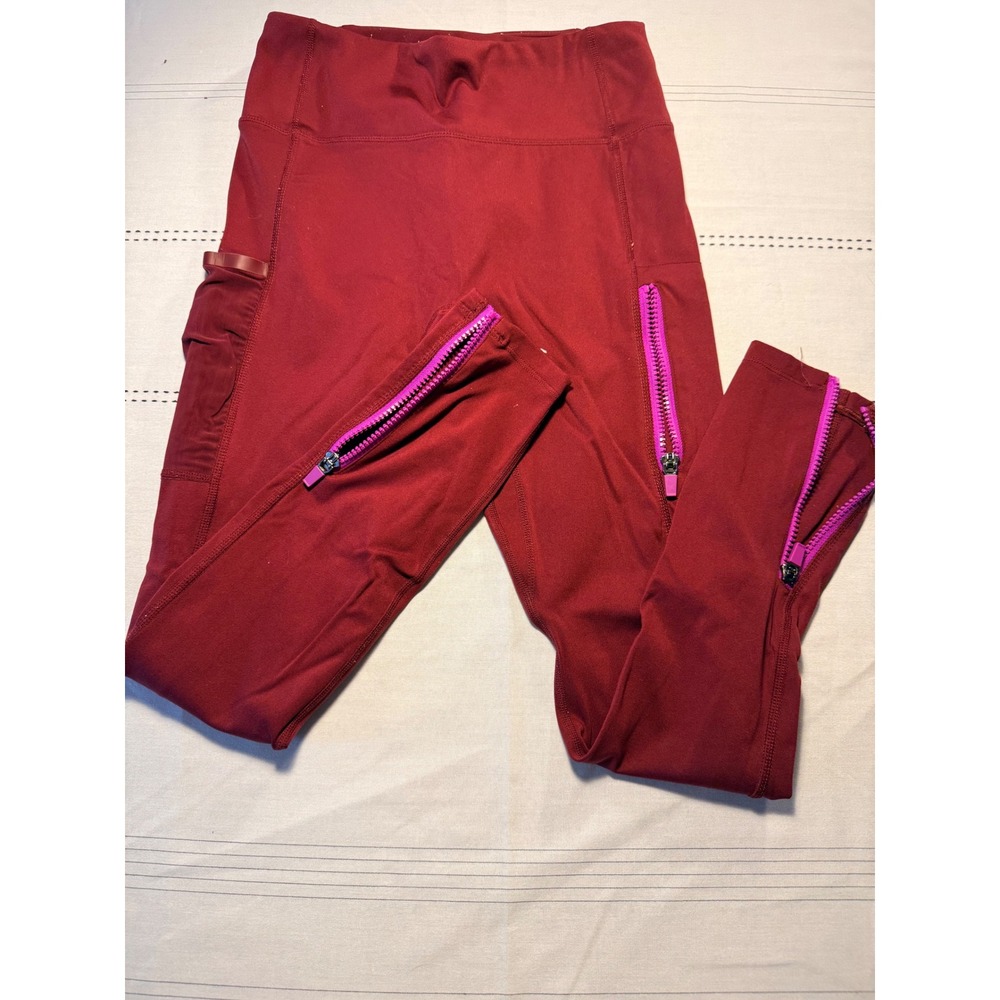 Fabletics Motion365 Leggings Burgundy Red Pink Ankle Zip Pockets Womens Medium